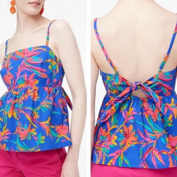 J. Crew Size 12 Tie-back Strappy Tropical Floral Print Tank Adjustable Straps - Picture 1 of 11
